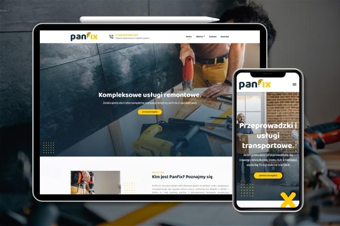 PANFIX - Strona www dla firmy firmy usługowej z Warszawy świdczącej m.in usługi remontowe, dezynfekcji, transportu (projekt + kodowanie)